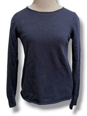Celtic & Co Navy Blue Extra Fine Marino Wool Women Sweater Size S Office Classic